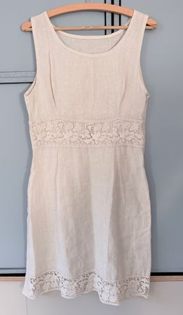 Leinenkleid Made in Italy 100% Leinen Natur Weiss Spitze S/M
