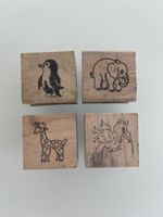 4x Stempel Zoo Pinguin, Elefant, Giraffe, Papagei 3cmx3cm