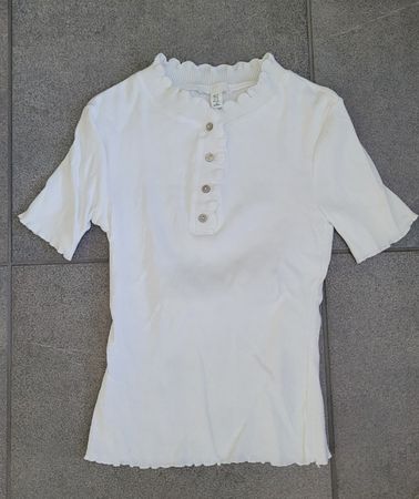 T-Shirt H&M Weiss Grösse XS Rüschen Kragen 