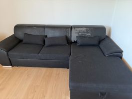 Ecksofa schwarz mit Bettfunktion und Stauraum
