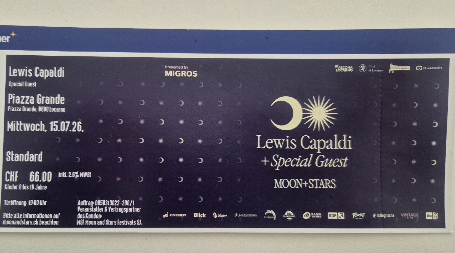 Biglietti: Moon+Stars Locarno 15.07.26 – Nuovo e nell'imballaggio originale da Weinfelden venduto da ele_57l7 1
