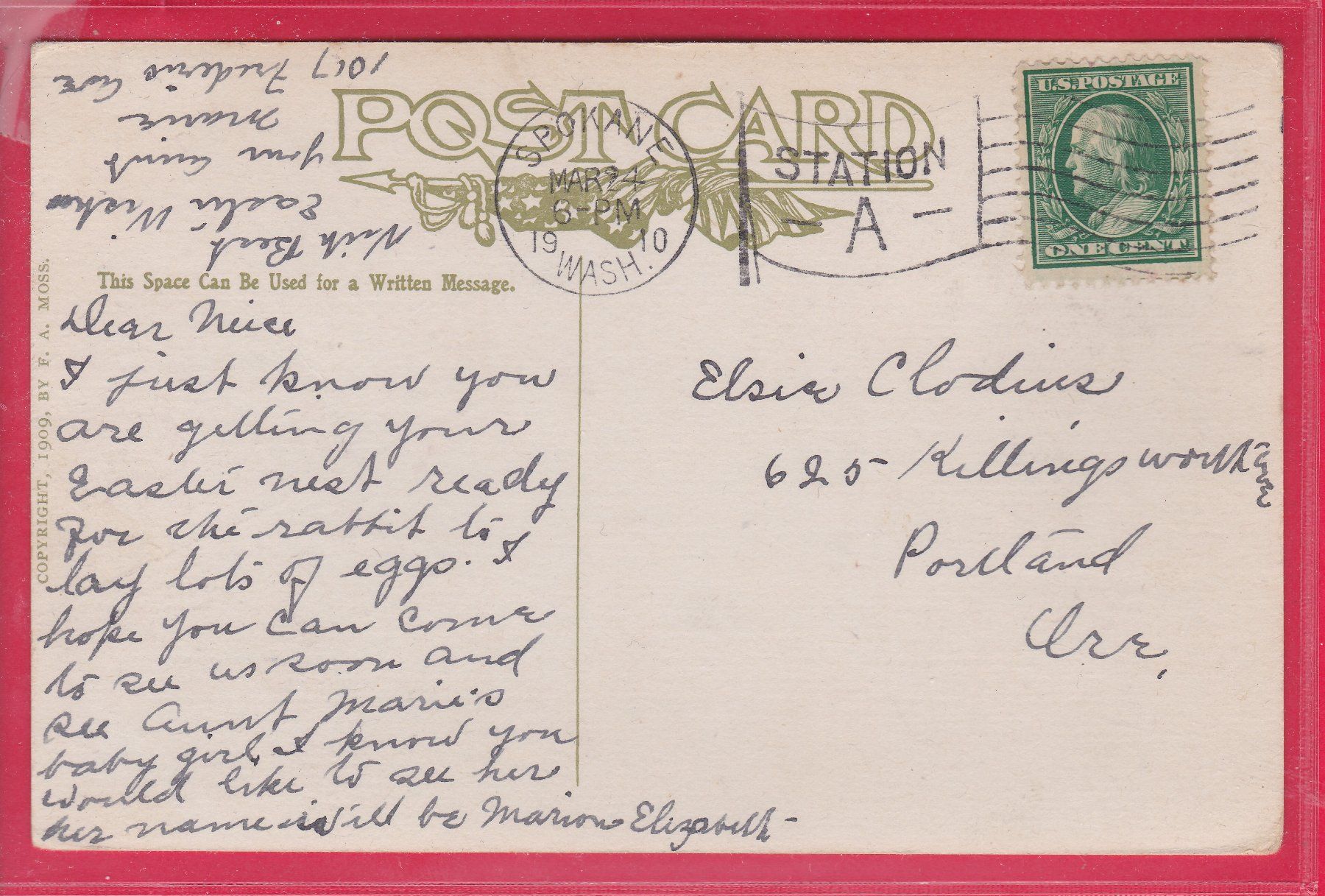 Ansichtskarten: EASTER JOYS, 24.3.1910 – Gebraucht aus Oberrieden von Gebirgsstelze 1