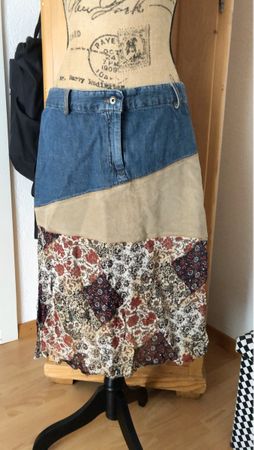 Jolie robe fleurie patchwork automnale, taille 40 en Coton