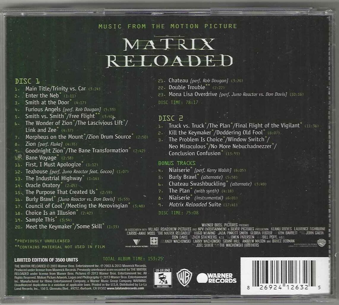 CDs: Don Davis - Matrix Reloaded- 2 X CD - Limited Edition – Gebraucht aus Genève von CDLPBookS 1