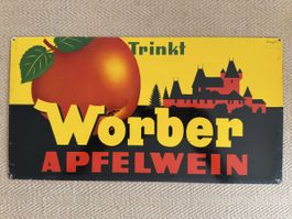 Vintage Blechschild TRINKT WORBER APFELWEIN Ernst 