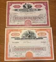 2x Historische US-Aktien – Öl & Handel – Originale 1950–1970