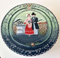 Antik Hochzeitsschachtel 1940 handbemalt signiert Volkskunst