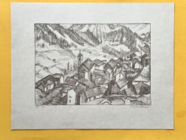 Paul Burckhardt, Original Lithographie Simplon Dorf