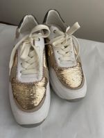 Trendige Damen Sneaker mit goldenen Pailletten, Grösse 38