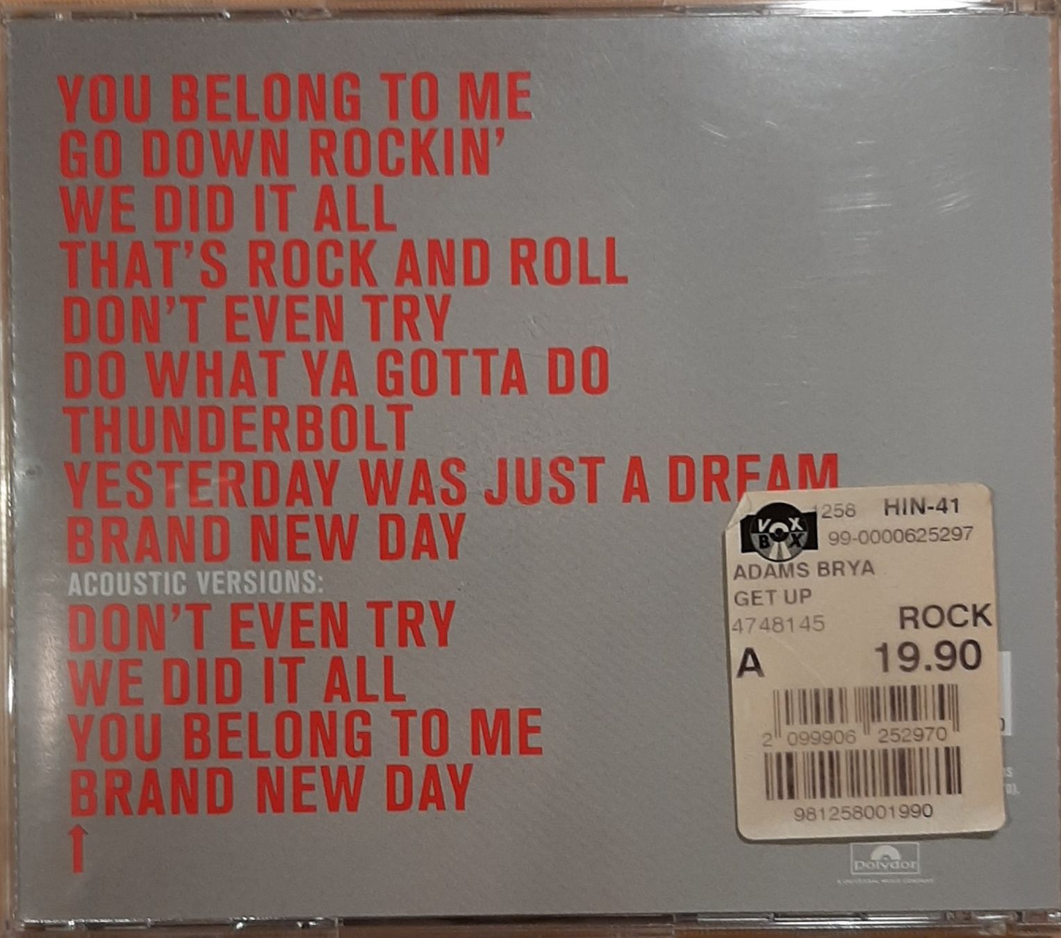 CDs: Bryan Adams - Get Up, Canada Rock CD Album 2015 – Gebraucht aus Schönenberg TG von  1
