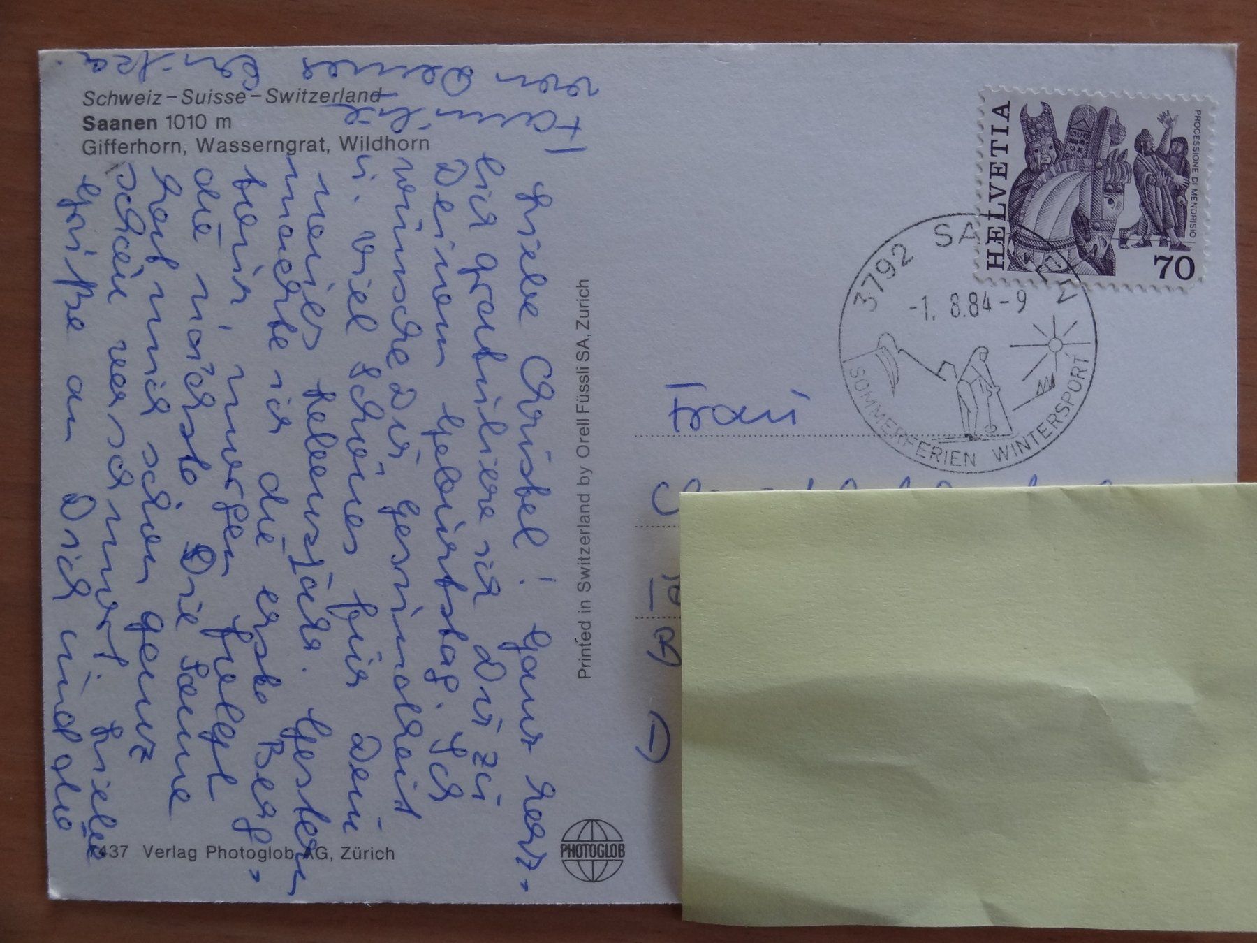 Cartoline postali: Saanen - vue générale - 1984 – Usato da St Léonard venduto da Riglin 1