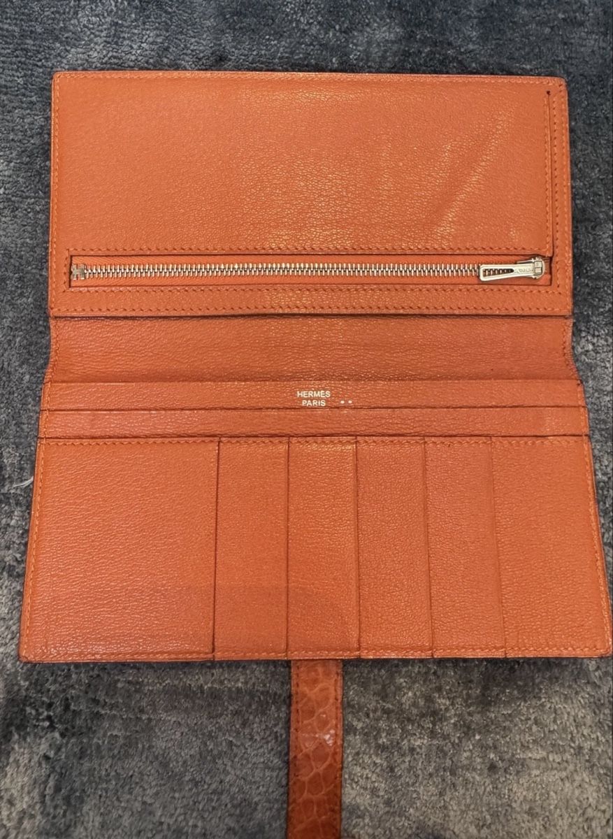 Hermès Portafogli: Hermès Bearn Krokodil- alligator Orange – Usato da Basel venduto da mimi8668 2