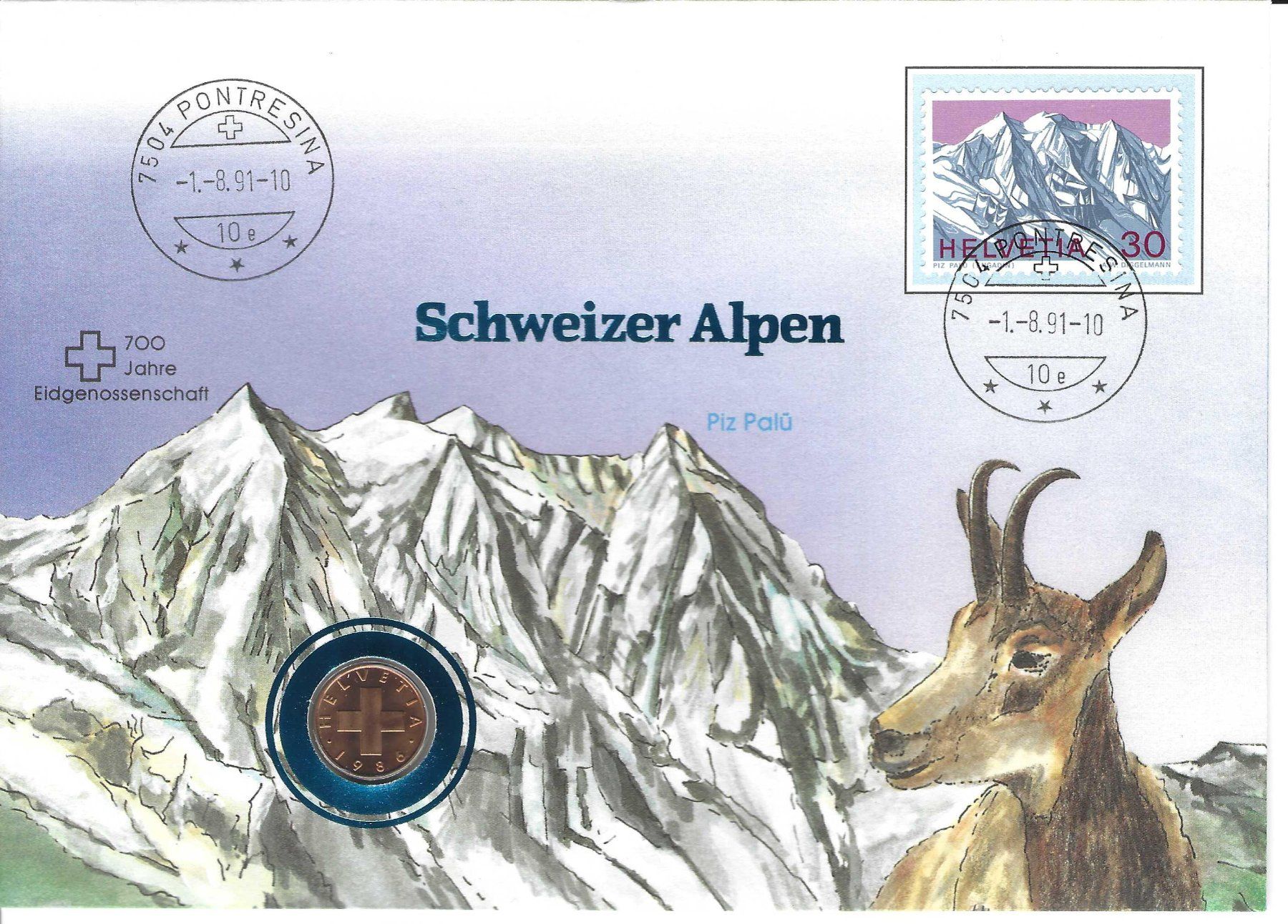Alle Briefmarken: Numisbrief 1991 Schweizer Alpen 700 J. Eidgenossenschaft – Neu (gemäss Beschreibung) aus Wildhaus von Brunphil