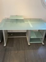 Bürotisch Glas Metall mit Ablagen guter Zustand