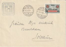 Sonderflugbeleg Pro Aero 1938 von der Etappe Bern nach Biel