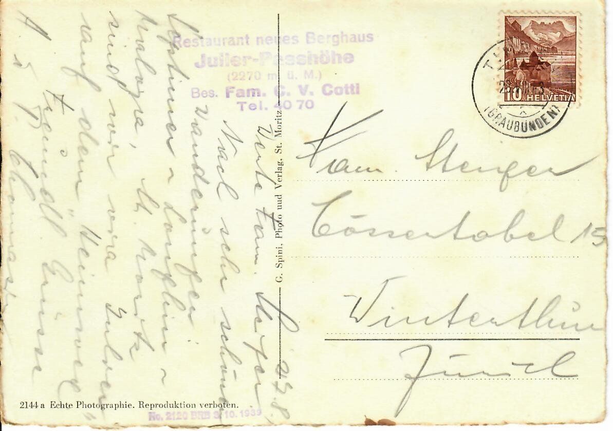 Cartoline postali: Julierpass – Usato da Hochdorf venduto da Ziegel-16 1