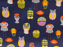 Tissu coton bleu imprimé oiseaux