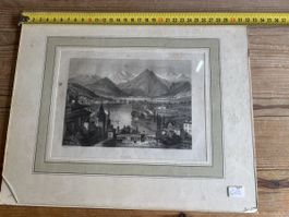 Stich Thun Stadtansicht mit Alpenpanorama