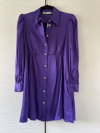 Zara Blusen Kleid, Lila, Gr. L, NEU