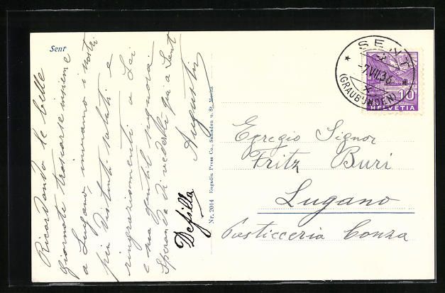 Cartoline postali: AK Sent, Ortsansicht mit Bergen – Usato da Berlin venduto da bartko-reher 1