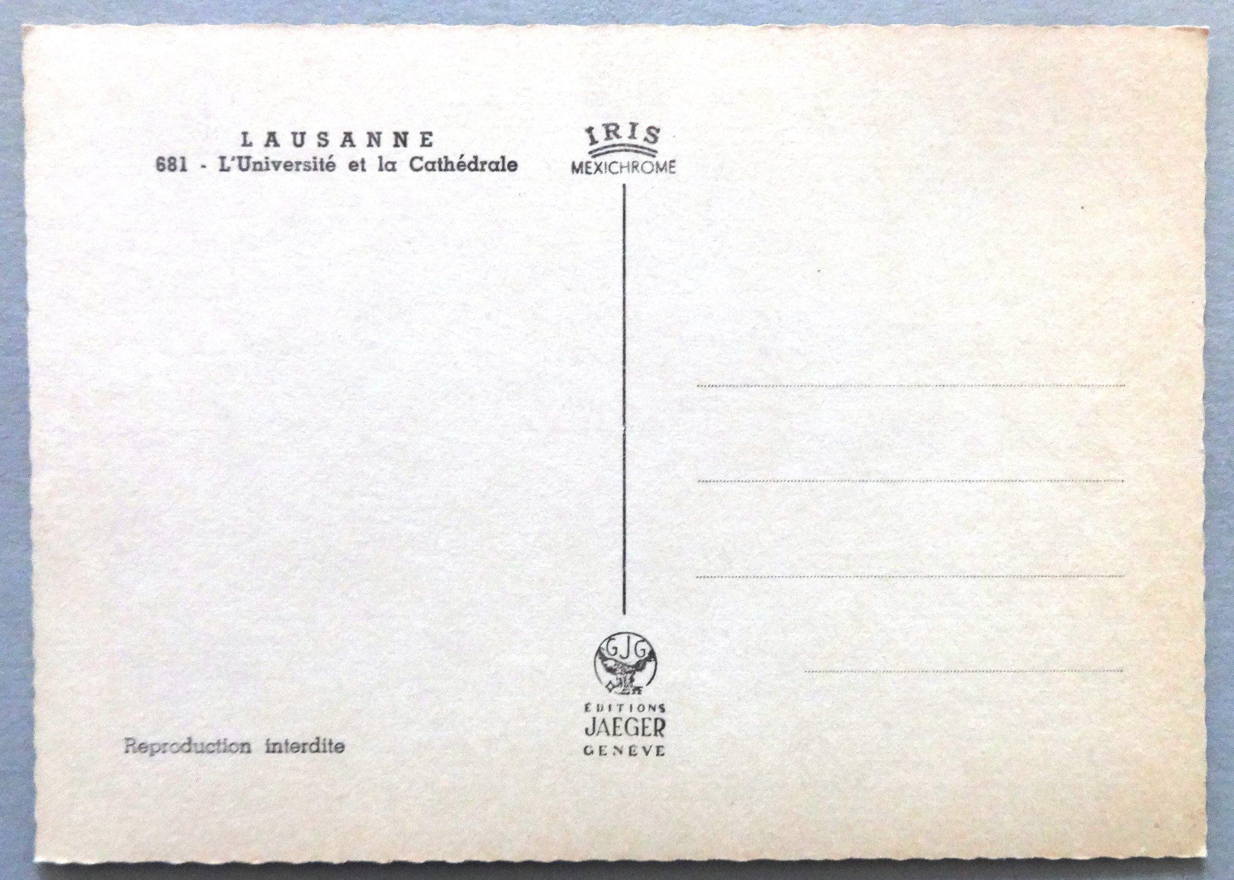 Cartoline postali: Lausnne - L' Université et la Cathédrale – Usato da Fétigny venduto da Billy2miny 1