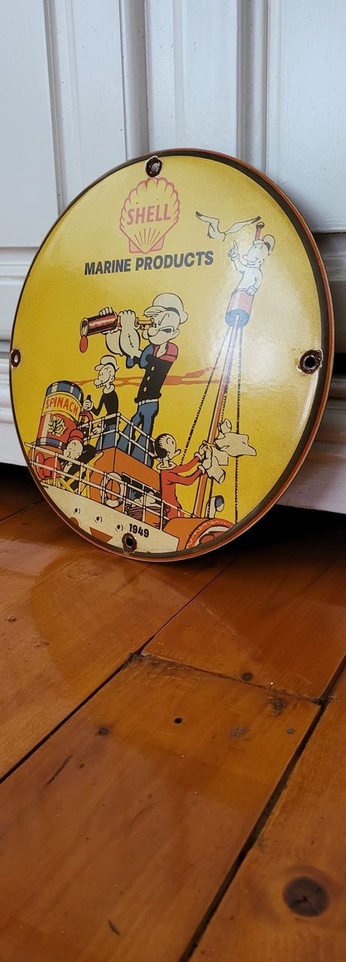 Shell Insegne: Emaille Shell Marine Produkts mit Popeye.. – Usato da Wallenwil venduto da Md111