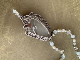 🌊 Collier bohème chic 🐢 – Macramé & verre de mer 🧜🏻‍♀️