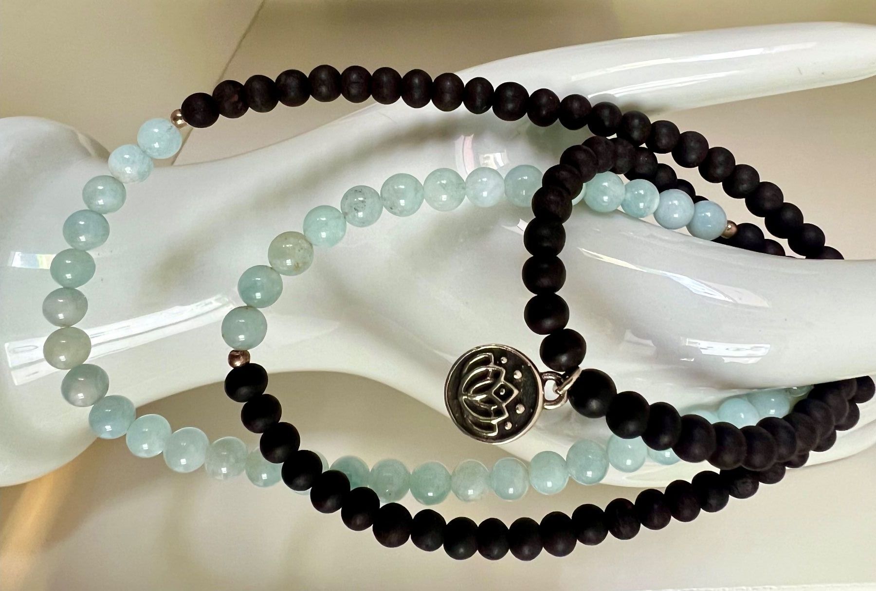 Ketten: Aquamarin Onyx Kette oder Armband mit Silber Lotus - 54cm – Gebraucht aus Ruswil von artbyhand 7