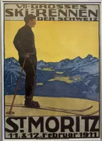 Vintageplakat SKIRENNEN ST. MORITZ 1911  gerahmt