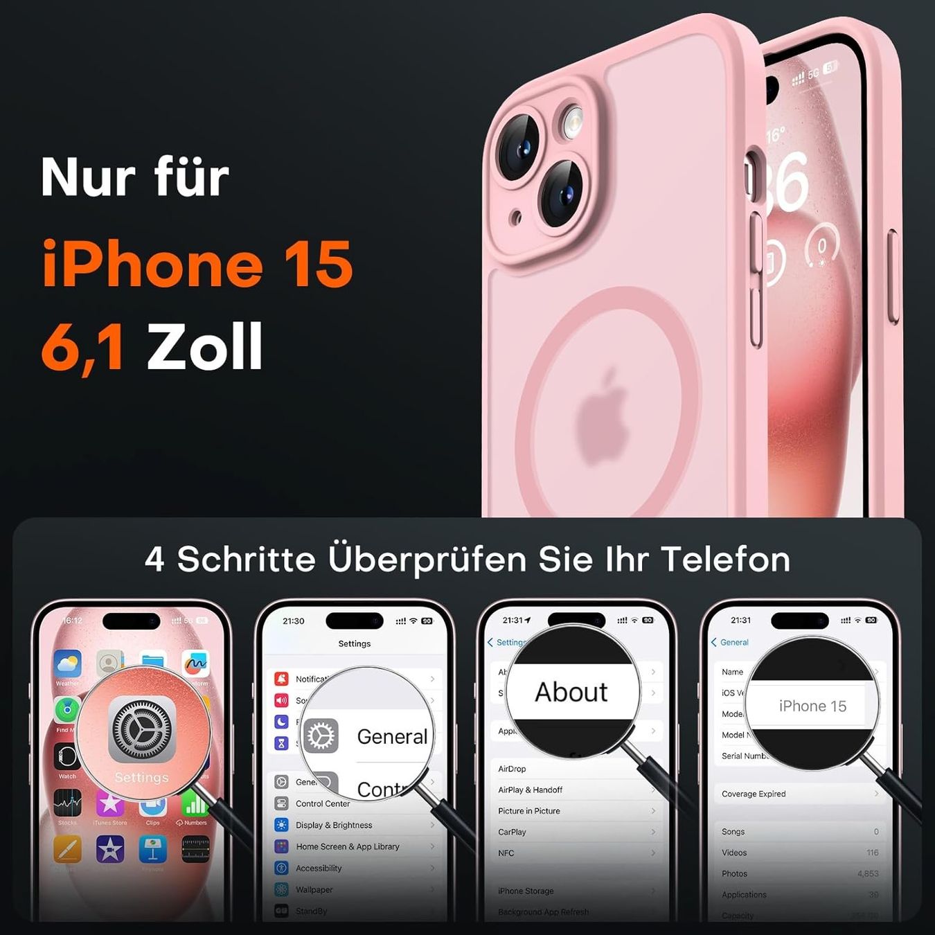 Apple Cover & Protezioni schermo: iPhone 15 Huelle Transparent Rosa mit MagSafe Ring – Usato da Meilen venduto da Zen25 5