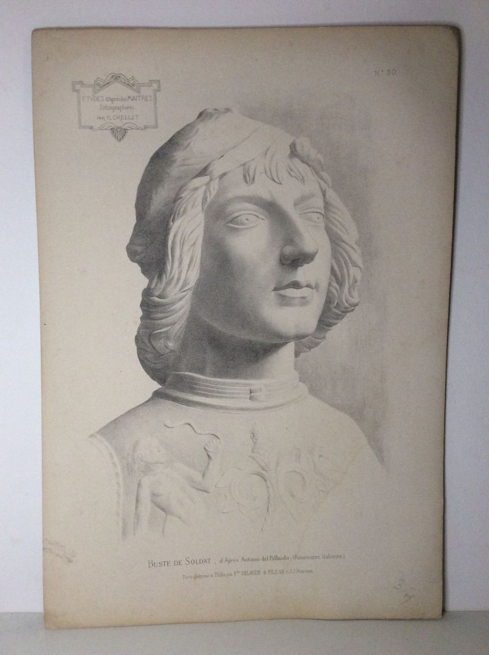 Grafiken & Lithographien: F. GRELLET Altes Portrait Junge Soldat – Gebraucht aus Belp von Familie-Meyer
