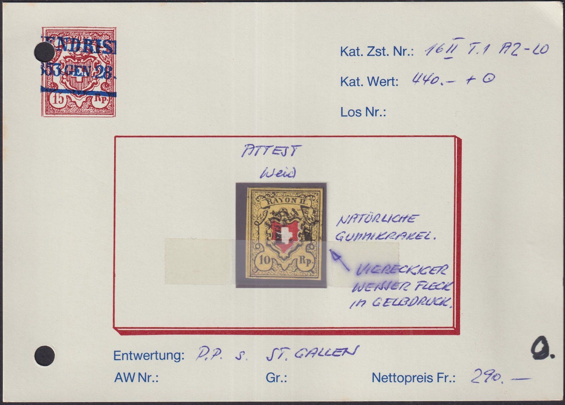 Alle Briefmarken: T.1 A2-LO mit P.P. St.Gallen, fehlerfrei mit Befund, 440.-+ – Gebraucht aus Sursee von Luzernerraute 2