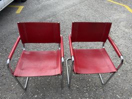 2 Arco Freischwinger Stühle Leder rot Chrom gebraucht