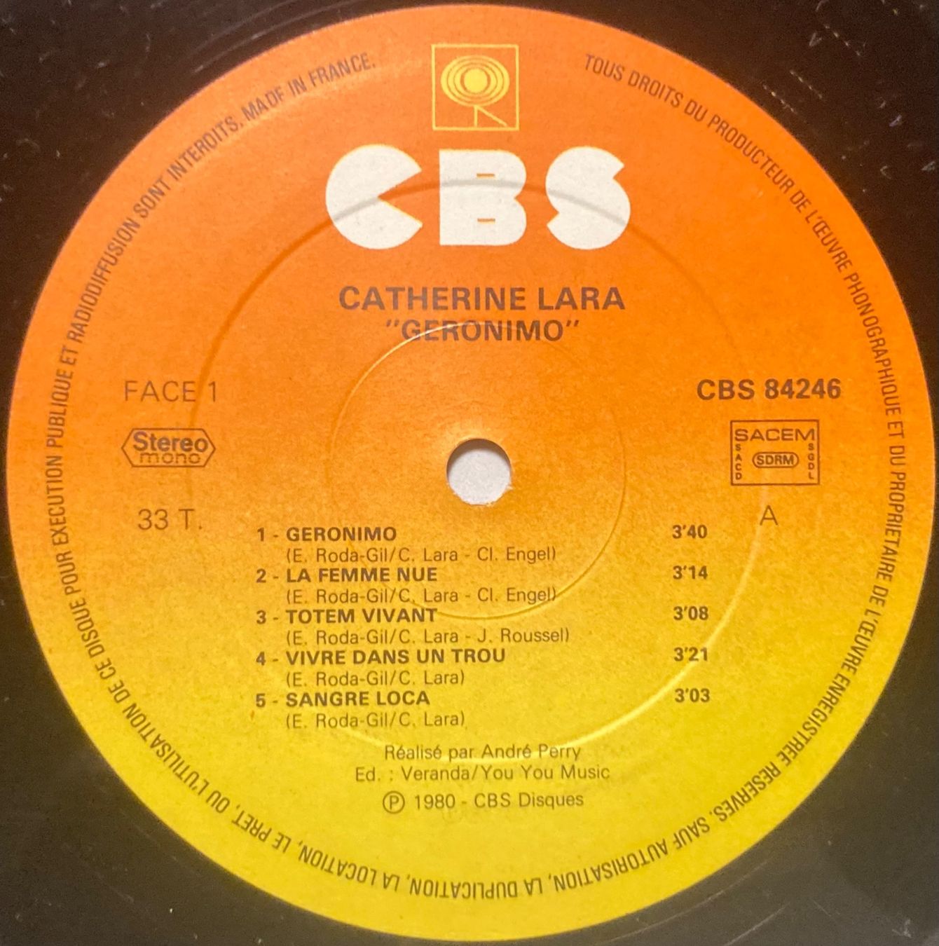 Vinyles: CATHERINE LARA - GERONIMO – D'occasion à Poliez-Pittet par Newtown-Records 3