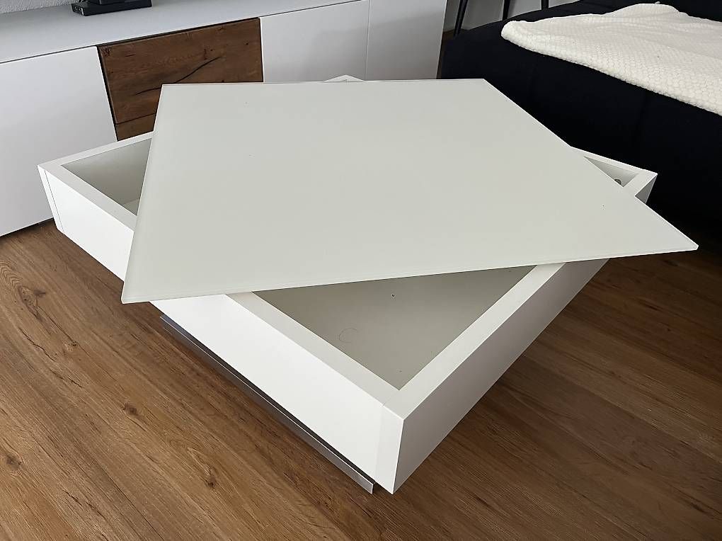 Tables: Couchtisch Weissglas mit Schiebefunktion und Stauraum – D'occasion à Bütschwil par Positano99 2