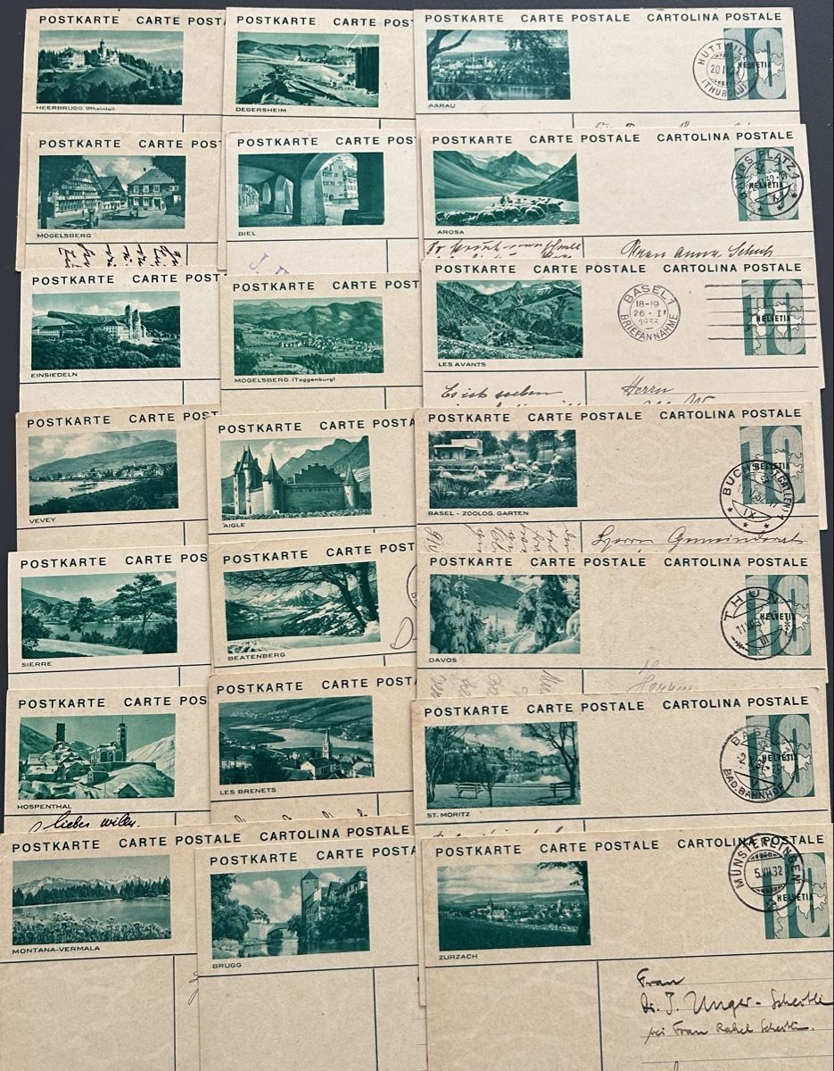 Alle Briefmarken: 21 Bildpostkarten um 1930 – Gebraucht aus Horw von Tellbub