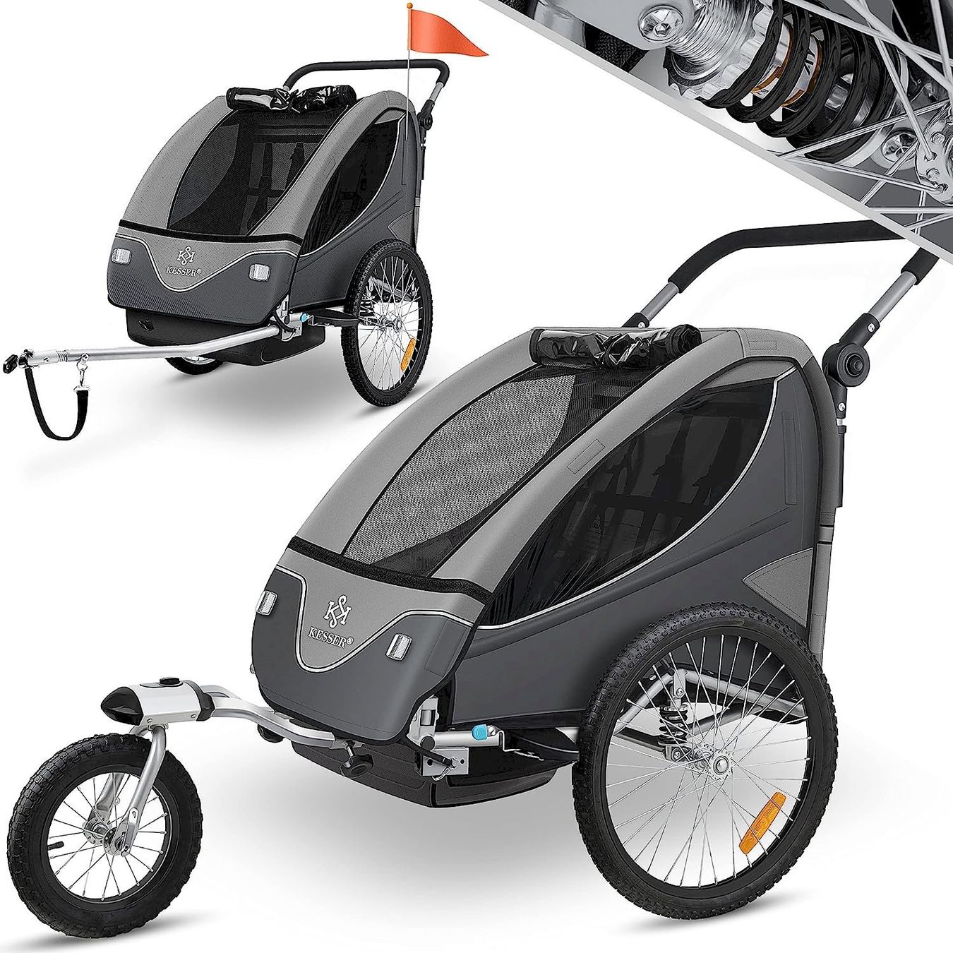 Rimorchi: Kesser Kinderanhänger 2in1 grau – Nuovo e nell'imballaggio originale da Bottighofen venduto da zaap