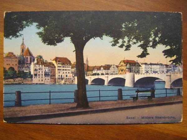 Cartoline postali: Ansichtskarte Basel Mittlere Rheinbrücke – Usato da St. Gallen venduto da Cheirodon
