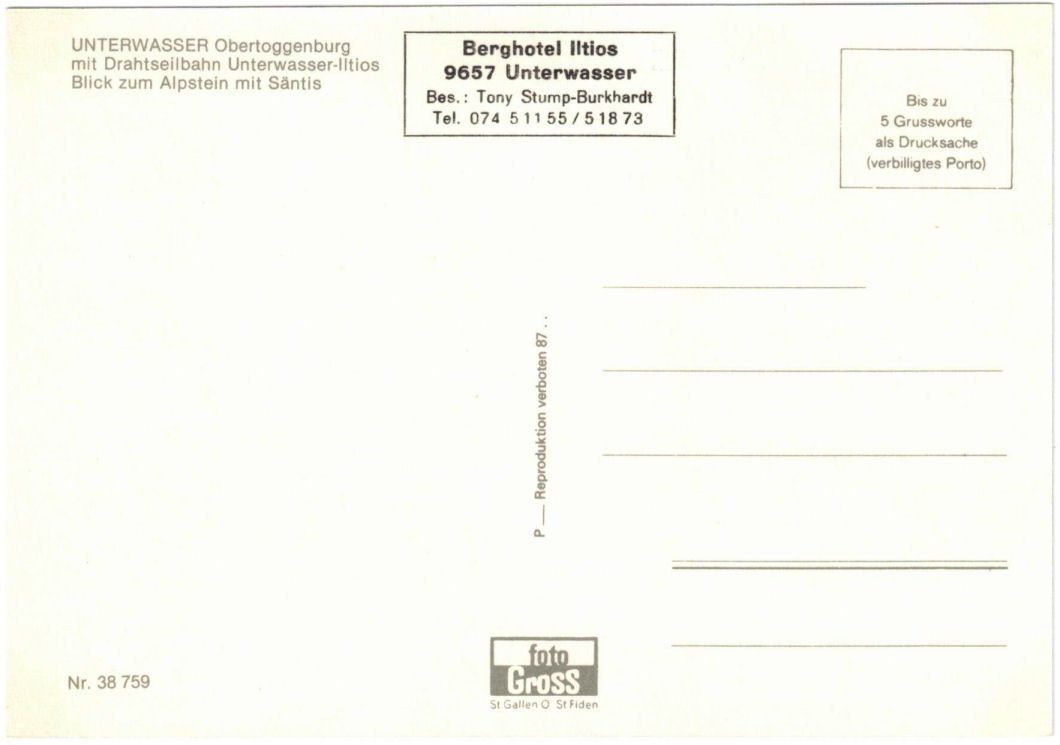 Cartoline postali: Unterwasser - Standseilbahn Iltios – Usato da Binningen venduto da Mountainrider 1