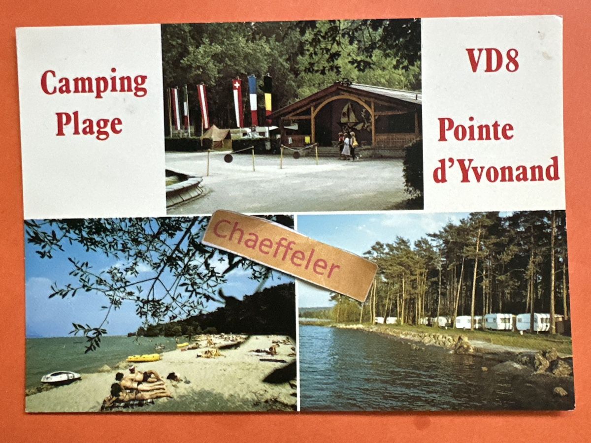 Cartes postales: Camping Plage  VD8 Pointe d‘Yvonand – D'occasion à Zürich par Chaeffeler