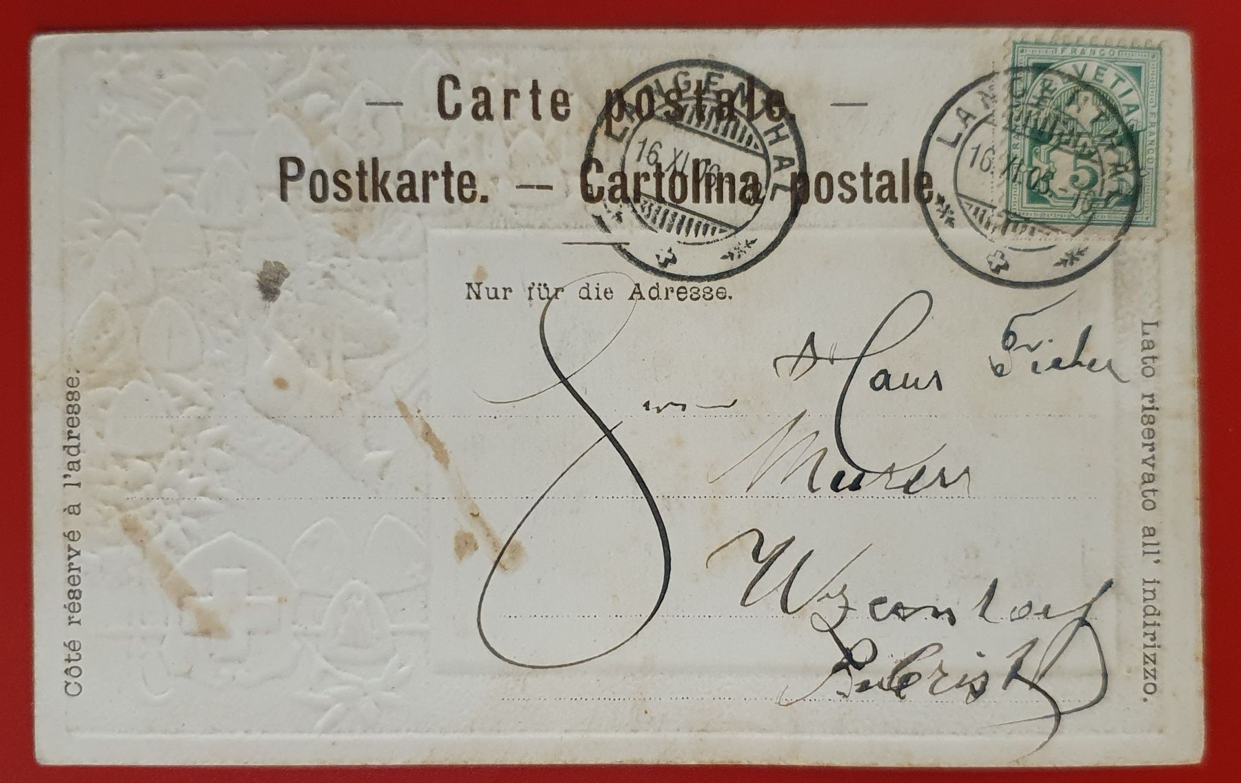 Cartoline postali: Prägekarte Langenthal 1906 – Usato da Kreuzlingen venduto da Rschweiz1 1