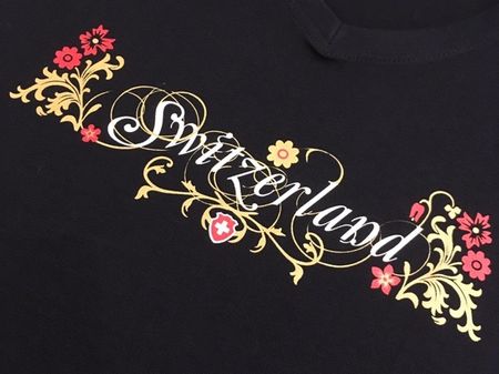Switcher Damen T Shirt Switzerland Flowers V BW schwarz L