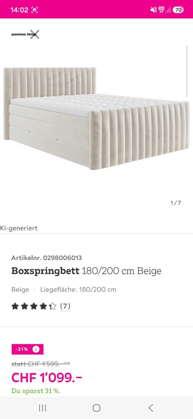 Mömax Letti: Neuwertiges Boxspringbett Simon 180x200 beige – Usato da Schübelbach venduto da maus92 4