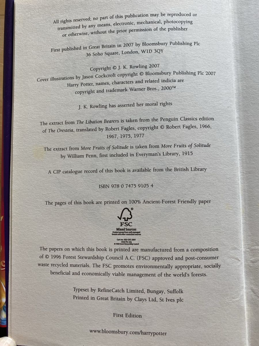 Bücher: Harry Potter and the Deathly Hallows – Gebraucht aus Schwarzenburg von Michellu 6