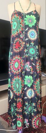 Maxi Dress Floral Print Spaghetti Straps Size M