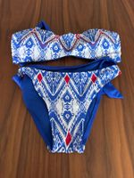 Bikini Set,  Blau Weiss Rot, mit Pailletten im Oberteil