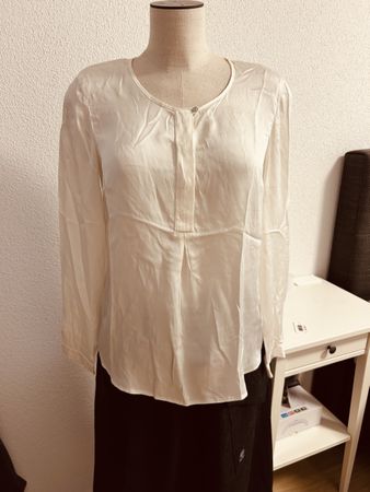Seiden Bluse in Creme Langarm Gr 36