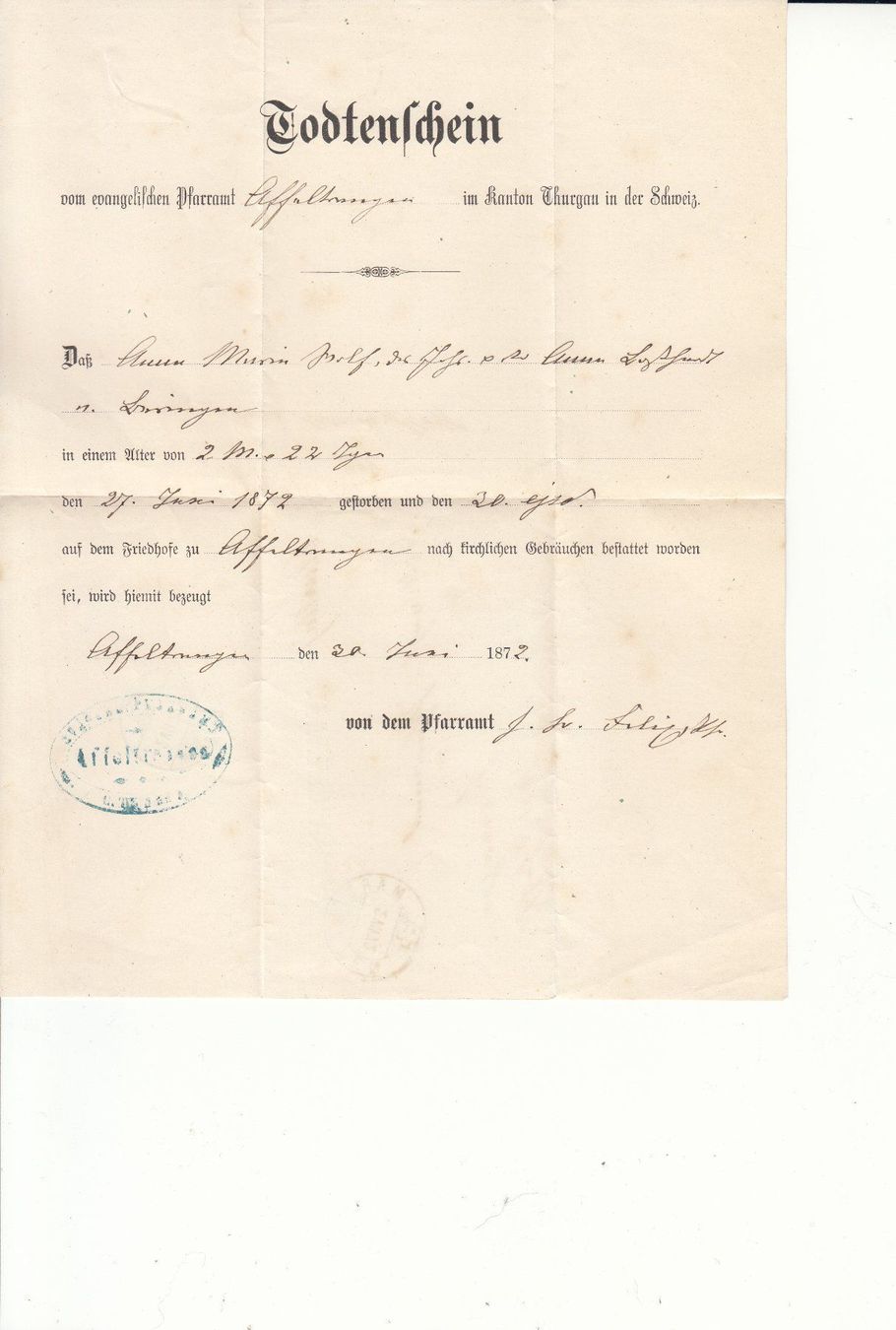 Tutti i francobolli: BoM 1872 Stab- ST Affeltrangen – Usato da Bürglen TG venduto da StampGraf 2