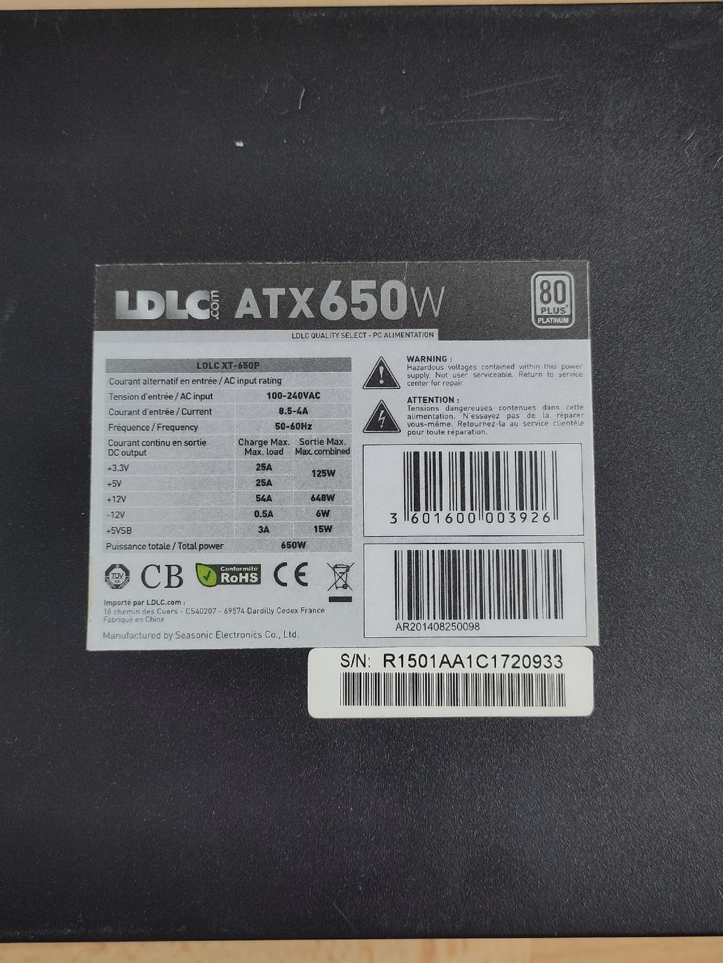 Seasonic Componenti elettronici: power supply ATX XT-650P – Usato da Zürich venduto da Saf12 2