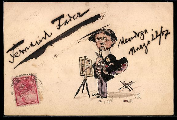 Cartoline postali: Handgemalt: Maler Fernand Farer mit Farb – Usato da Berlin venduto da bartko-reher